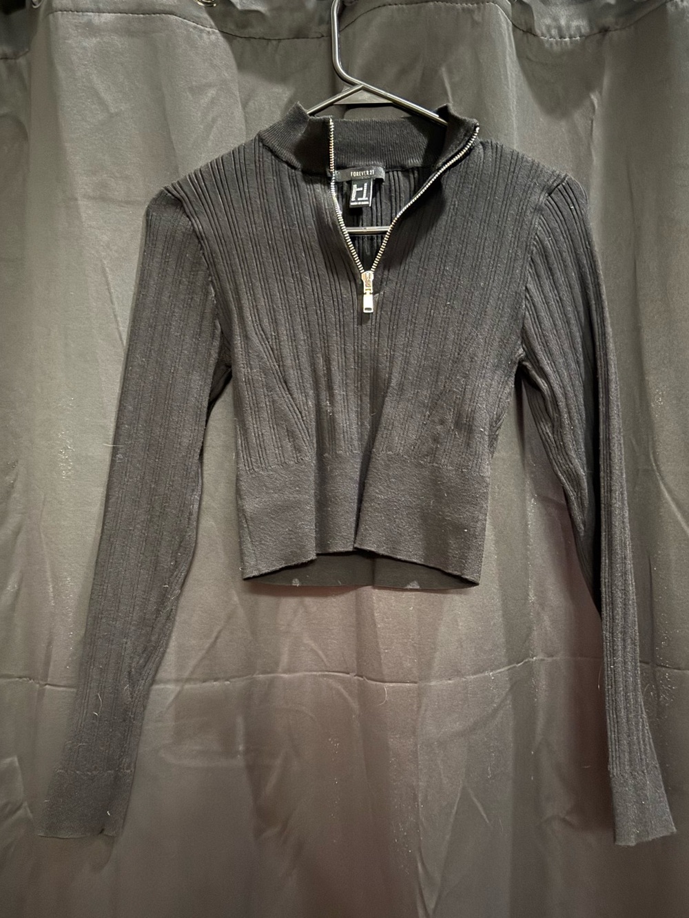 Forever 21 Black Ribbed Half-Zip Sweater